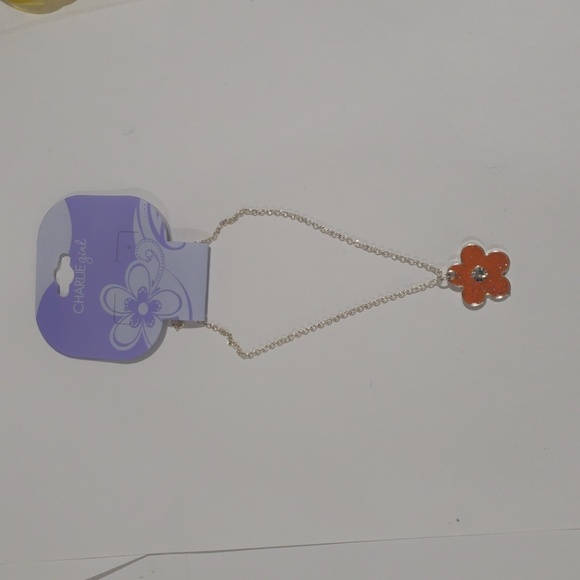 Silver-Tone Chain Flower Pendant Necklace – Glitter Enamel & Crystal Center - Picture 6 of 8